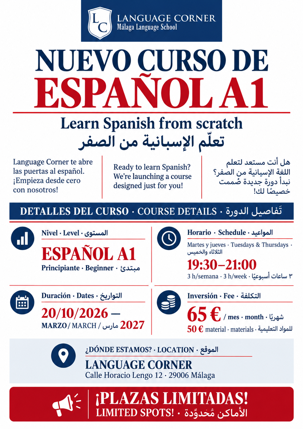 Flyer del nuevo curso de Español A1 de Language Corner
